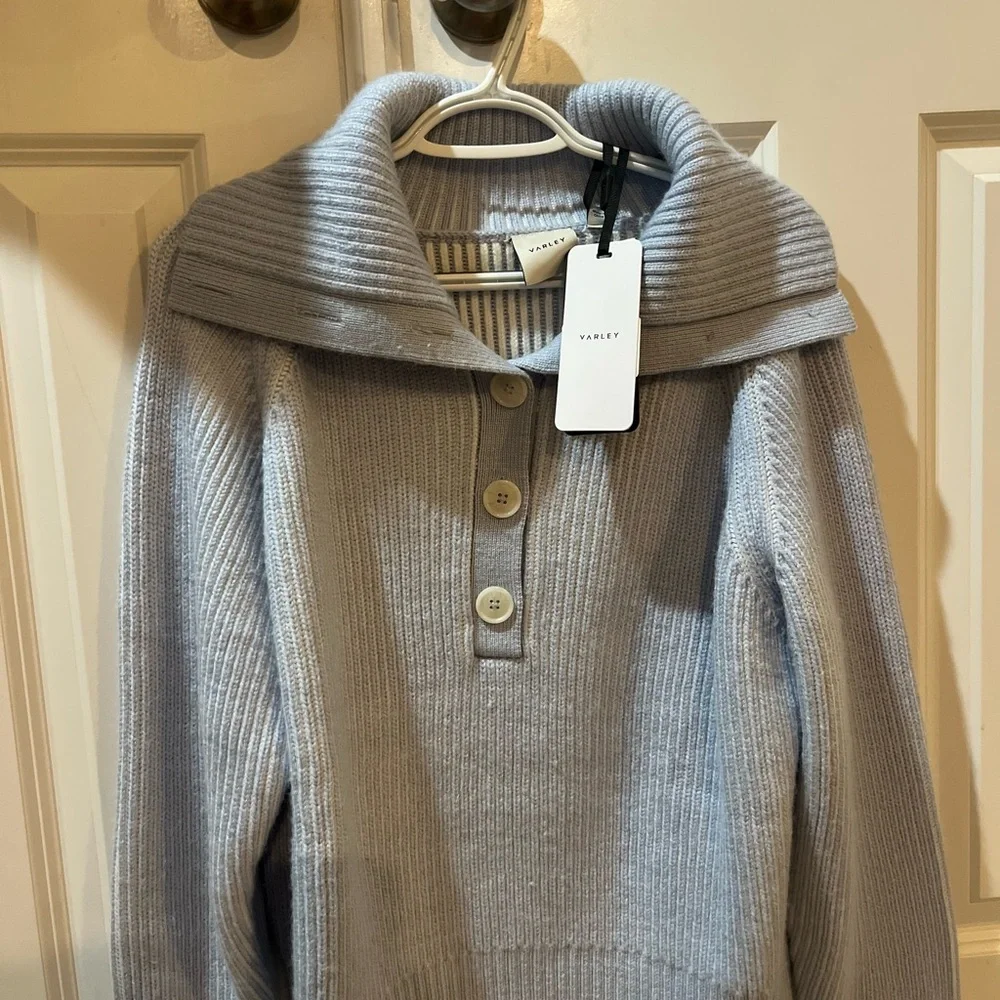 Varley Light Blue Ribbed Button-Up Sweater - Picture 15 of 16